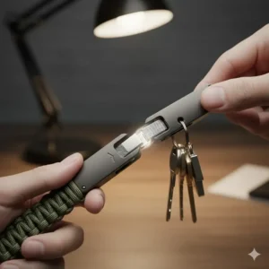 Demonstrating the fast and simple quick release action of the keychain, highlighting how keys are separated with one hand.