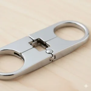Close-up view of the heavy duty interlocking mechanism on the quick release key chain ensuring a secure lock when joined.