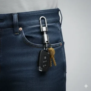 Securely attach the quick disconnect key ring to a belt loop or bag strap for convenient access.