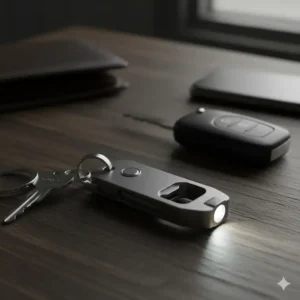 A practical multi-tool design featuring a bottle opener and LED light on functional automotive keychains.