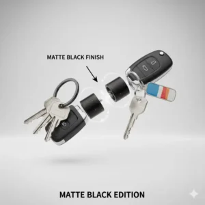 The 2 piece key ring in a matte black finish, offering a sleek, alternative style option for users.