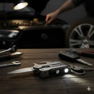 Keychain auto multi-tool, useful for emergency situations or everyday tasks while driving.