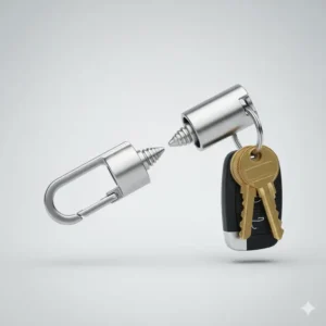 The two sections of the quick disconnect key ring securely snapped and locked together, ready for use.