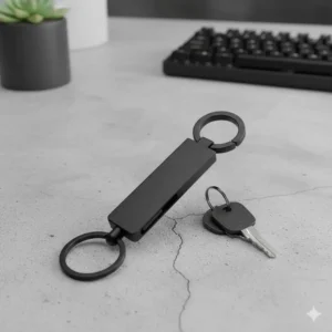 Sleek matte black male keychain with a slim profile for a modern minimalist look.