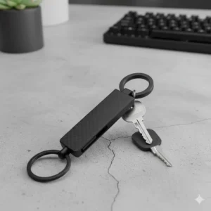Lightweight carbon fiber male keychain organizer designed to keep keys silent and compact.