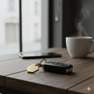 A practical shot showing one of the beautiful key rings attached to a set of car keys for easy access and style.