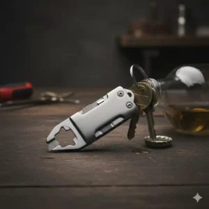 Versatile male keychain featuring a built-in bottle opener and small multitool.