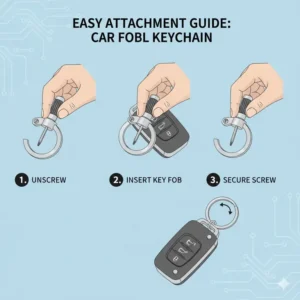 Illustration 6: Step-by-step guide on how to attach a remote to a car fob keychain.