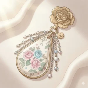 A decorative floral illustration of a keychain big style with a gold clasp for women.