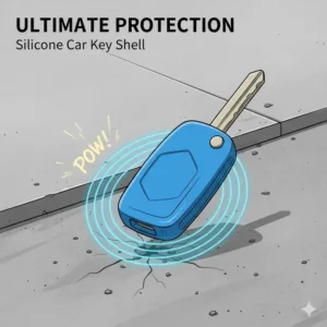 An illustration of protective silicone key covers for car keys protecting a remote from impact and scratches.