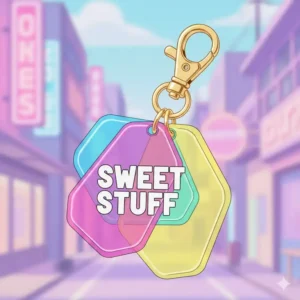 A colorful and chunky acrylic keychain big design with custom alphabet lettering.