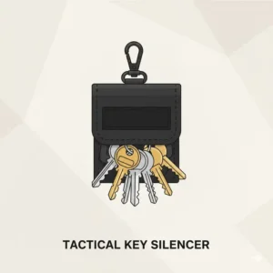 A tactical nylon key silencer pouch designed to prevent jingling while carrying a large ring of keys, an effective method for quiet key transport.