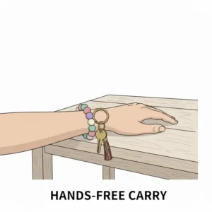 A colorful silicone beaded wristlet style large keychain designed for hands-free carrying.