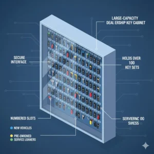 Large capacity storage cabinet designed as a high-volume dealership key box.