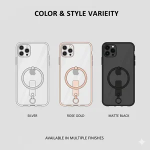 A showcase of various colors and styles available for the cell phone key ring.