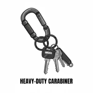 A heavy-duty industrial style large keychain featuring a strong metal carabiner clip.