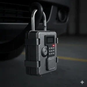 A reinforced steel vehicle key lock box designed with advanced anti-theft security features.