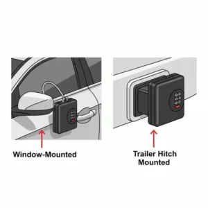 Diagram highlighting the hardened steel shackle and tamper-proof body of a secure car lockbox for keys.