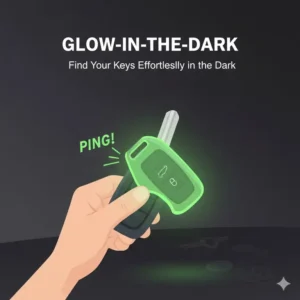 Illustration of luminous glow-in-the-dark key covers for car keys making them easy to find in low light.