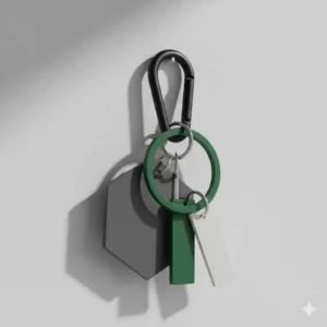 A modern minimalist aesthetic keychain big shape with a matte finish and geometric lines.