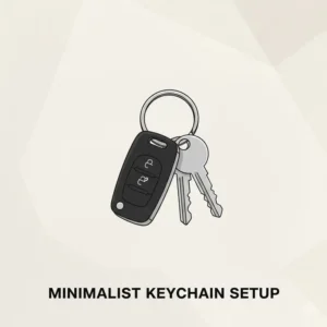 A simple, aesthetic keychain setup featuring a titanium ring and a single key fob for a lightweight carry, reflecting a minimalist approach to carrying keys.
