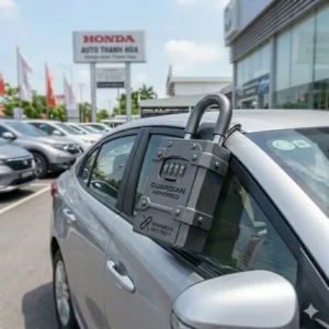 An anti-theft dealership key lock box featuring a reinforced shackle for vehicle security.