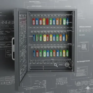 Diagram showing the internal storage capacity and dimensions of a large auto dealer key cabinet.