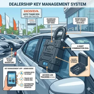 An illustration of a dealership key lock box system used for organizing inventory during business hours.
