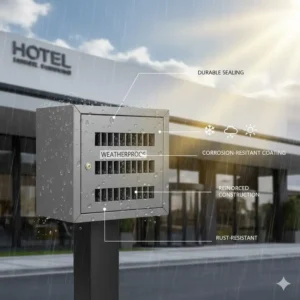 A durable and rust-resistant valet parking key box designed for weatherproof outdoor use.