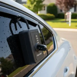 A portable key box for car window mounting used by real estate agents and car salesmen.