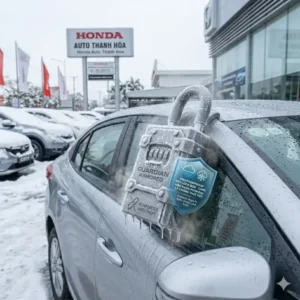 A weatherproof dealership key lock box designed to protect car keys from rain and snow.