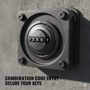 Close-up illustration of a 4-digit combination dial on a metal auto key box.