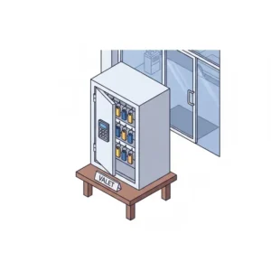Illustration of a compact valet automotive key cabinet designed for small auto repair shops.