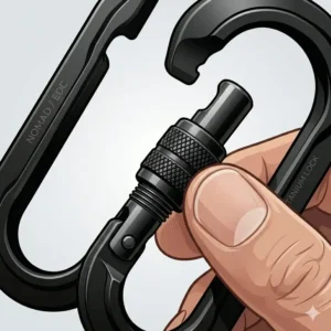 Illustration 4: Close-up illustration of the secure screw-lock gate on a heavy-duty yet stylish carabiner.