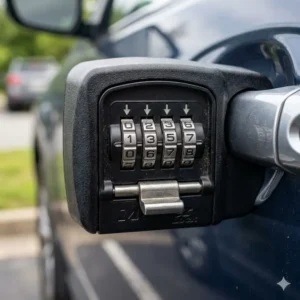 Illustration 6: Close-up illustration of a 4-digit combination dial on a lockbox for cars used for key storage.