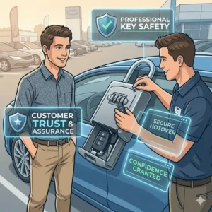 Building customer trust by using a professional key lock box for car dealers to manage vehicle access safely.