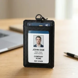 Slim vertical id card card holder featuring multiple slots for office badges and credit cards