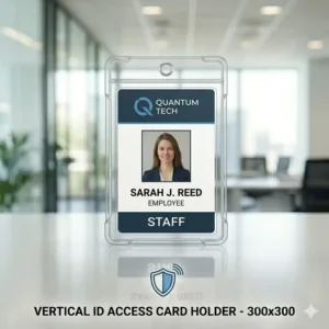 Slim vertical key card holder sleeve designed for proximity cards and access badges.