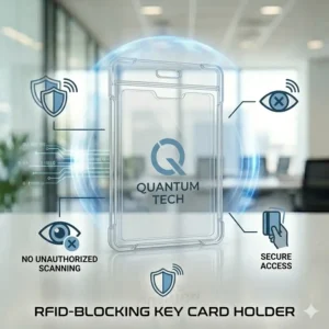 An RFID blocking key card holder demonstration showing protection against unauthorized scanning.