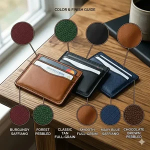 An explanatory illustration of the RFID blocking layer built into the leather card holders for digital security.