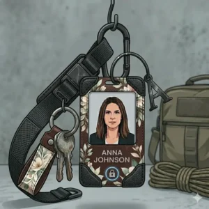 Heavy duty tactical id holder and keychain with reinforced nylon webbing.