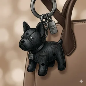 A luxury mcm keychain presented in its original brand packaging, ideal for a premium gift.