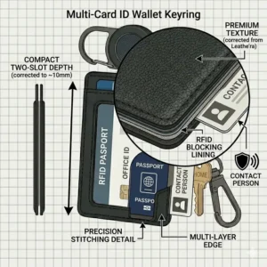 Minimalist illustration of a person using an id card holder keychain to access an office building.