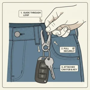 Internal view of a tactical backpack featuring a built-in key clip for secure everyday carry organization.