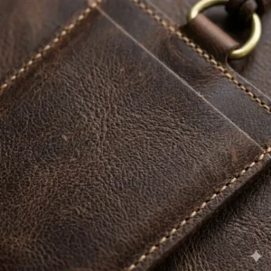 High-resolution macro photography showing the natural grain of a full-grain id holder leather.