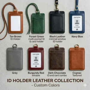 A variety of different colors available for this stylish handcrafted id holder leather collection.