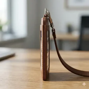 A side-angle view demonstrating the ultra-thin and lightweight design of a slim id card holder leather.