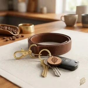 A colorful silicone wrist key ring bracelet.