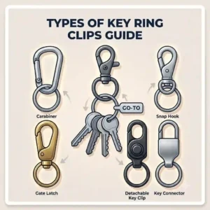 A labeled diagram detailing the components of a heavy-duty duty belt key holder, including the snap button and metal clip.