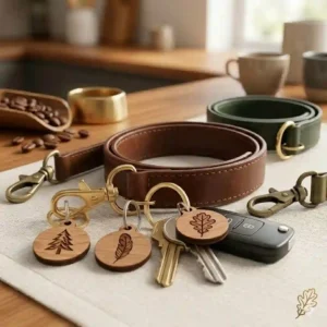 A fashionable beaded wrist key ring.